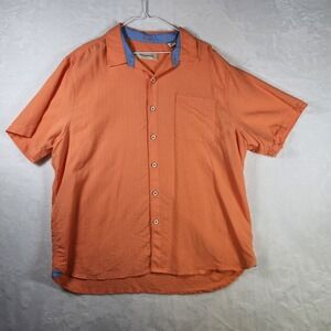 Tommy Bahama Men's Orange Tencel Blend Shirt XL Short Sleeve Button Front Casual